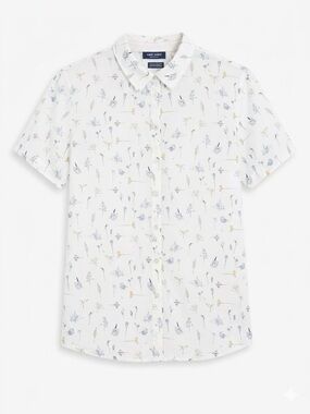 Saint James Floral Short Sleeve Button Down Shirt size 12 fits smaller